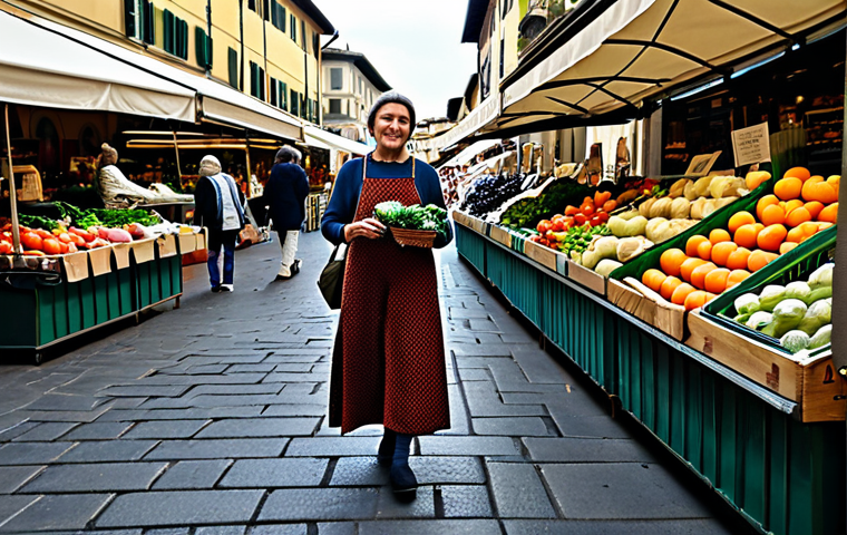 생태 리터러시의 측면에서 본 기후 변화 대응 - Sustainable Grocery Shopping in Florence**
"A professional photograph of a woman in Florence, Italy...