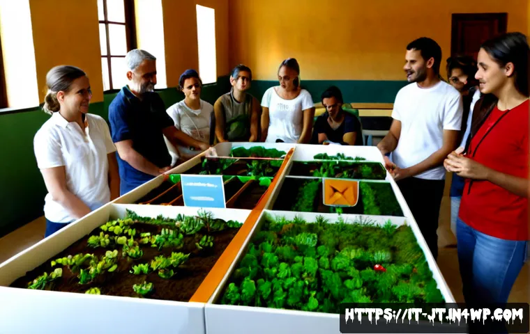 Home 14 생태 리터러시 향상을 위한 정책 제안 사례 - Photorealistic municipal workshop in a bright Italian community center, diverse adults and teenagers...
